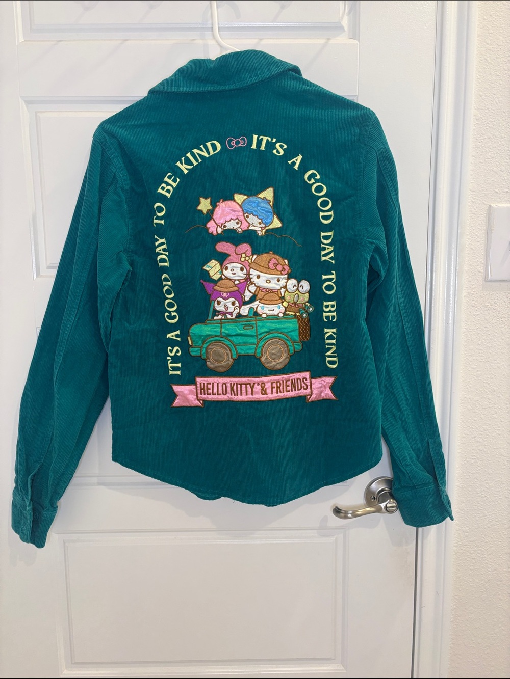 Hello Kitty & Friends Sanrio Teal Corduroy Embroidered Shirt Jacket S/M